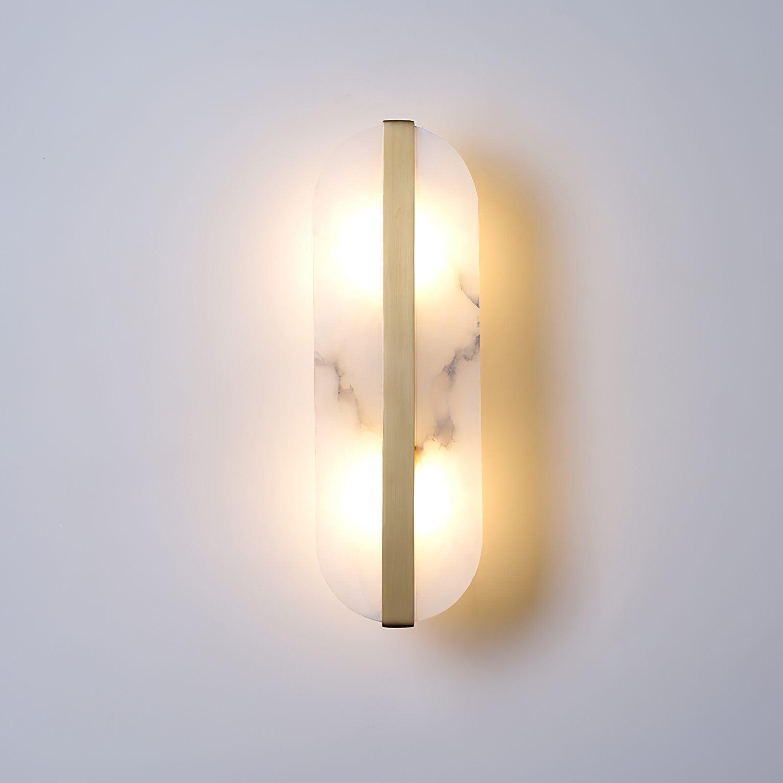 Front view of lit White shade and Brass band