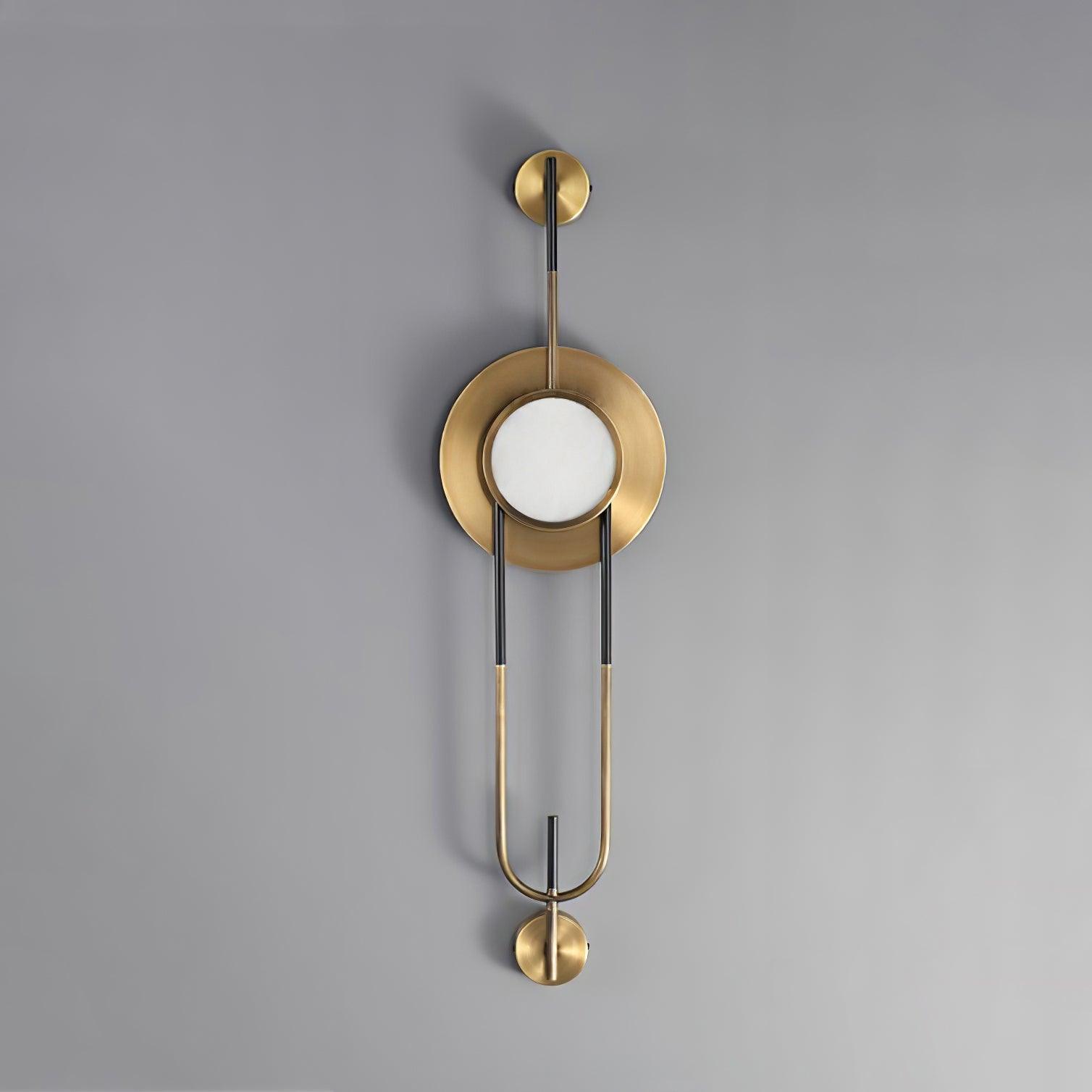 85 cm Circular Marble wall light unlit against gray, showing its white center and gold-and-black frame
