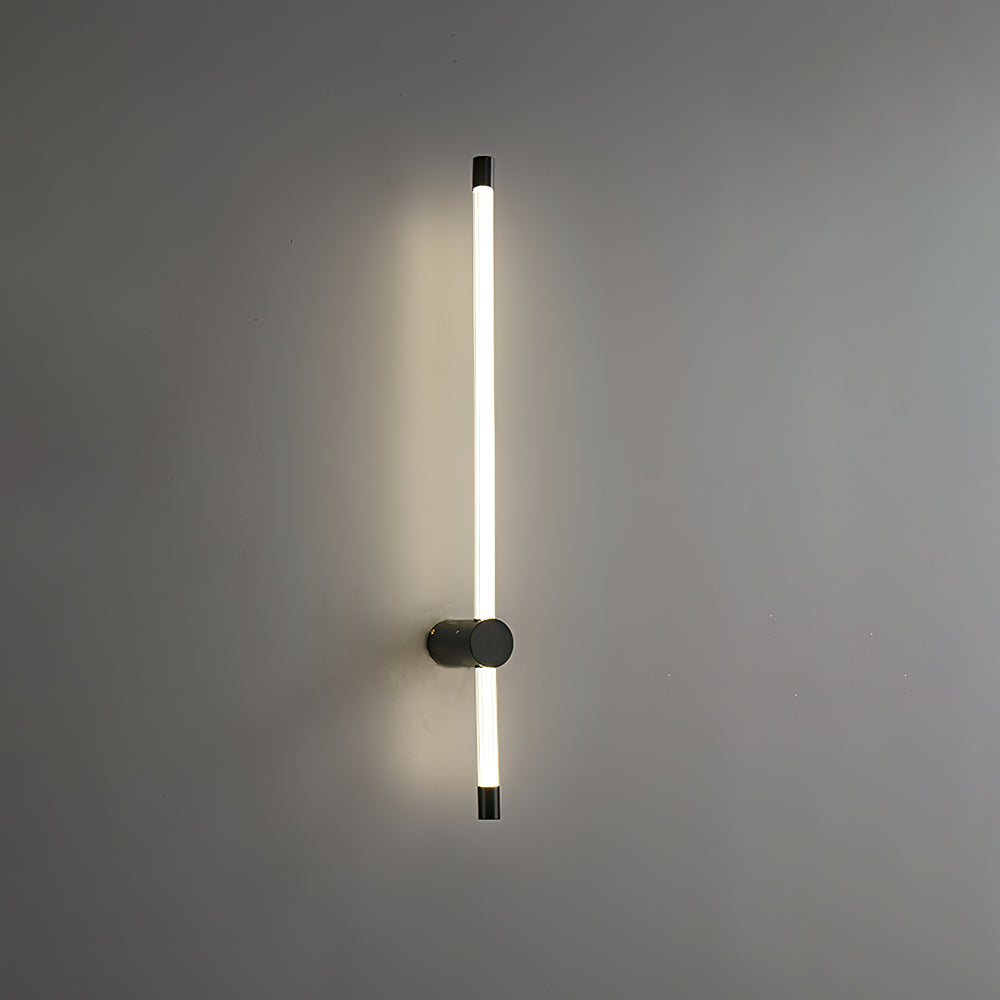 Black 85 cm option photo in angled view, with clear tube above and below cylindrical wall mount and black end caps