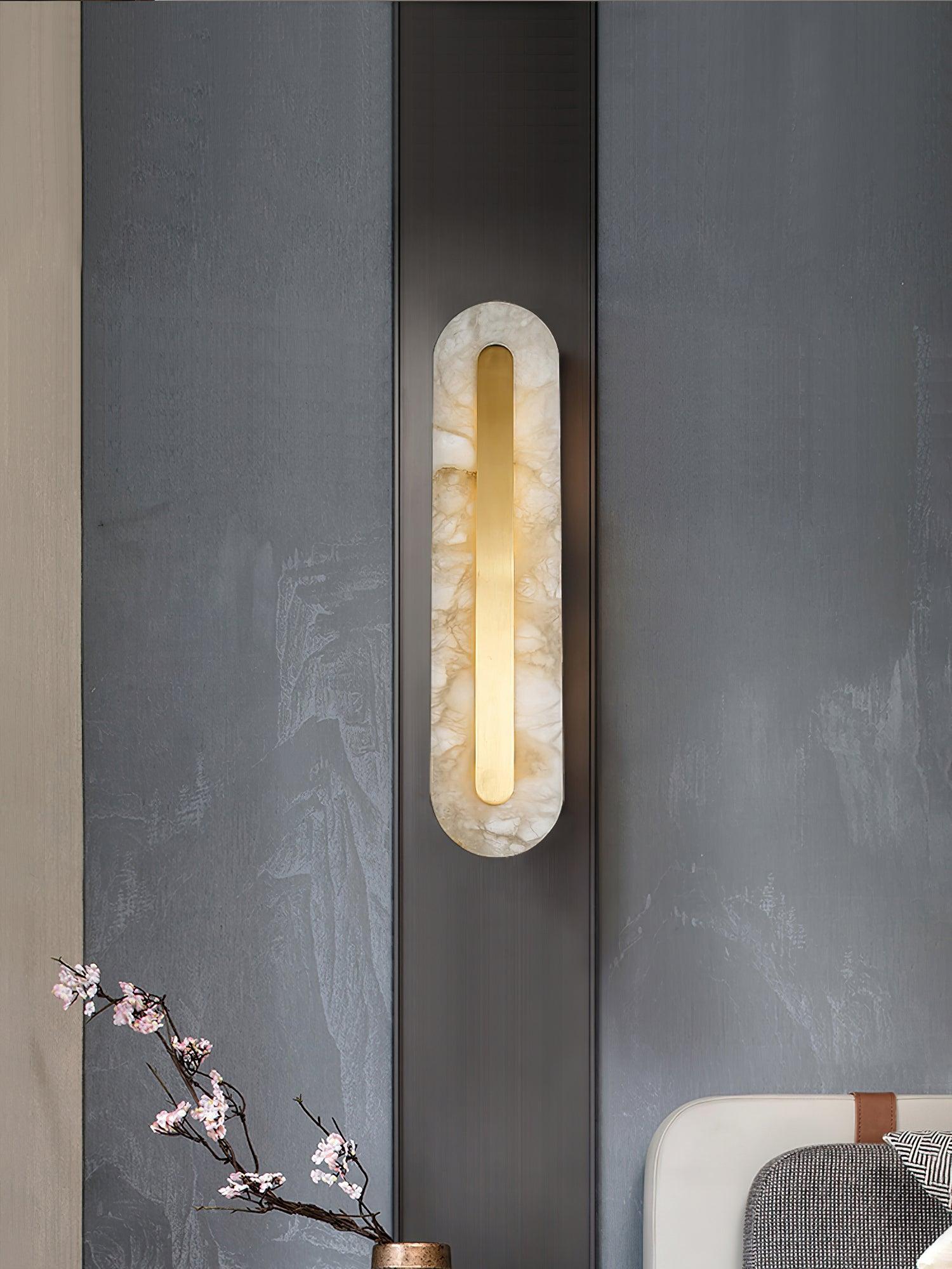 Stone panel beside a grey interior wall