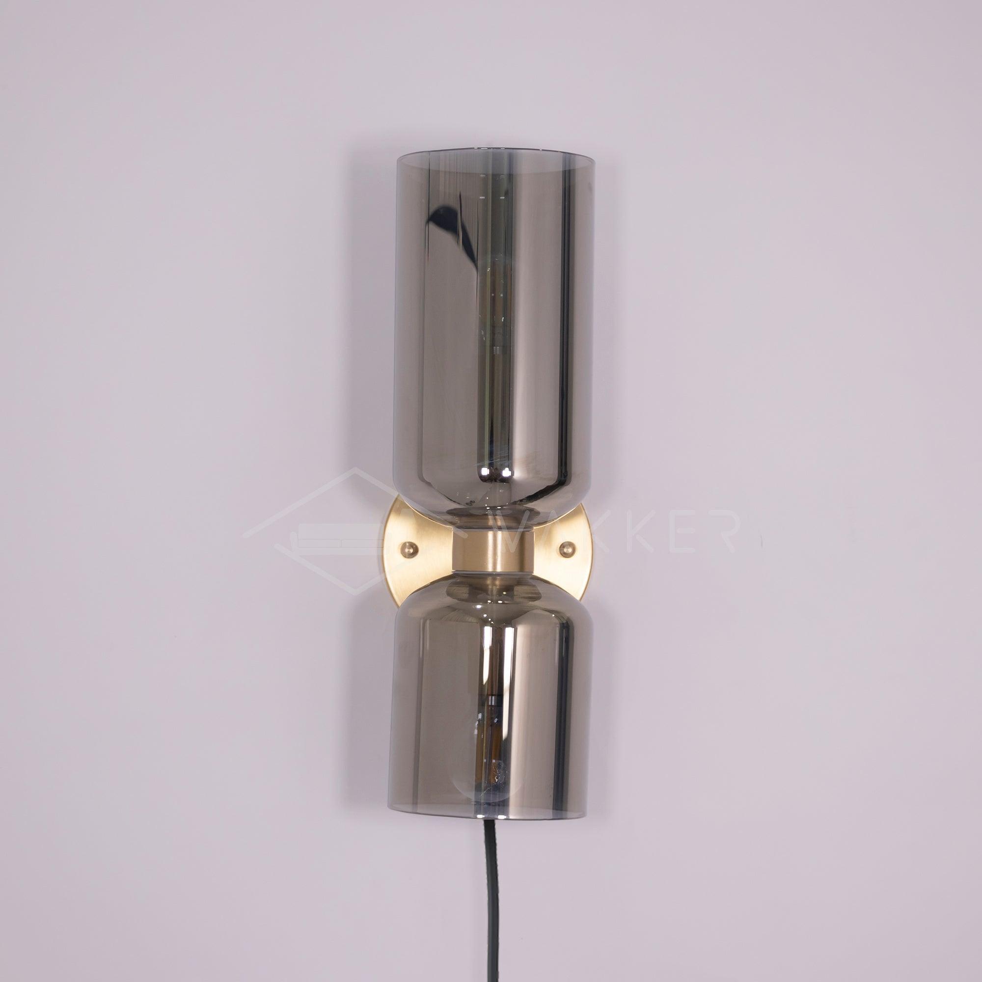 Smoked Gray glass and Satin Brass Edie detail