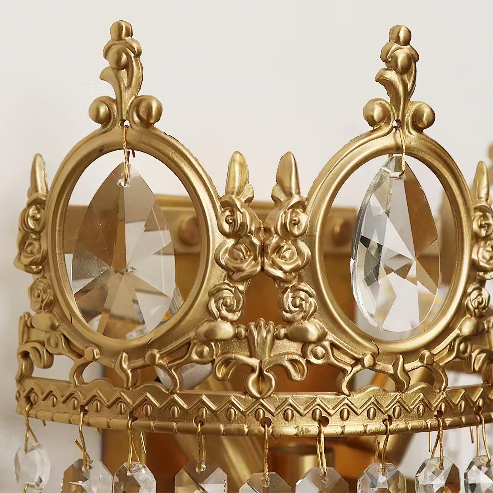 Close view of ornate oval openings and crystal teardrops