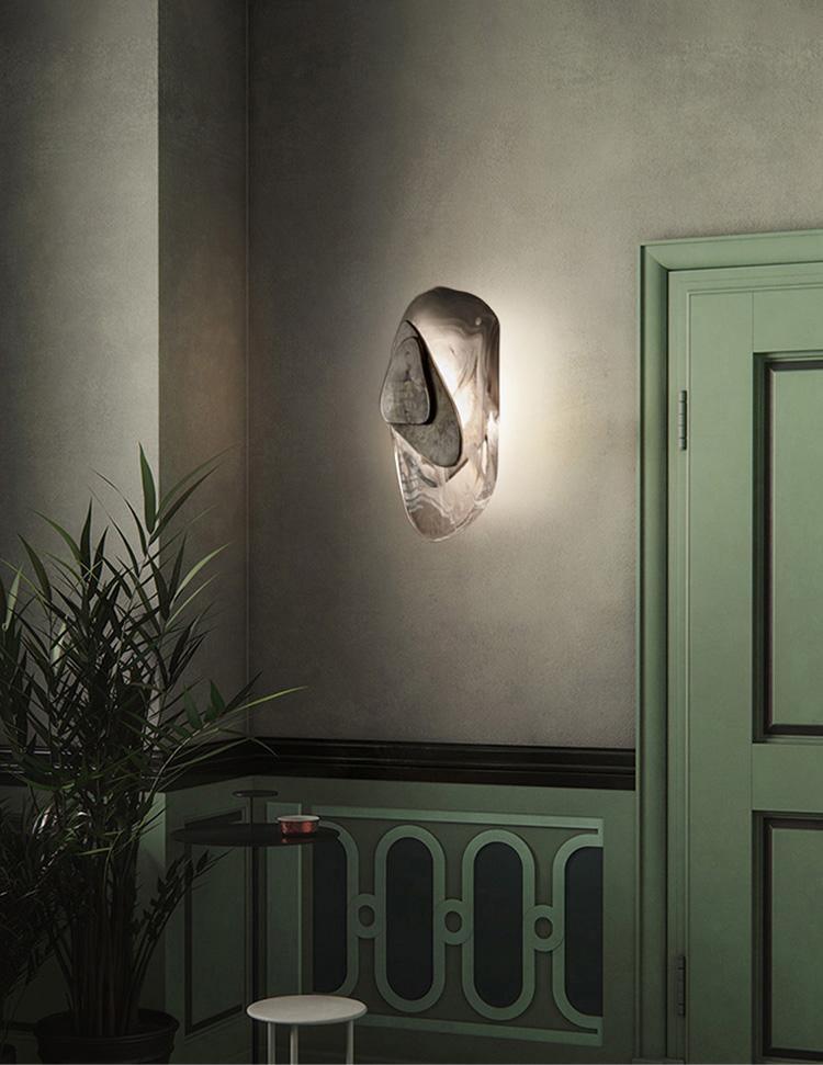 DC1725 textured glass LED wall light with layered metal plates
