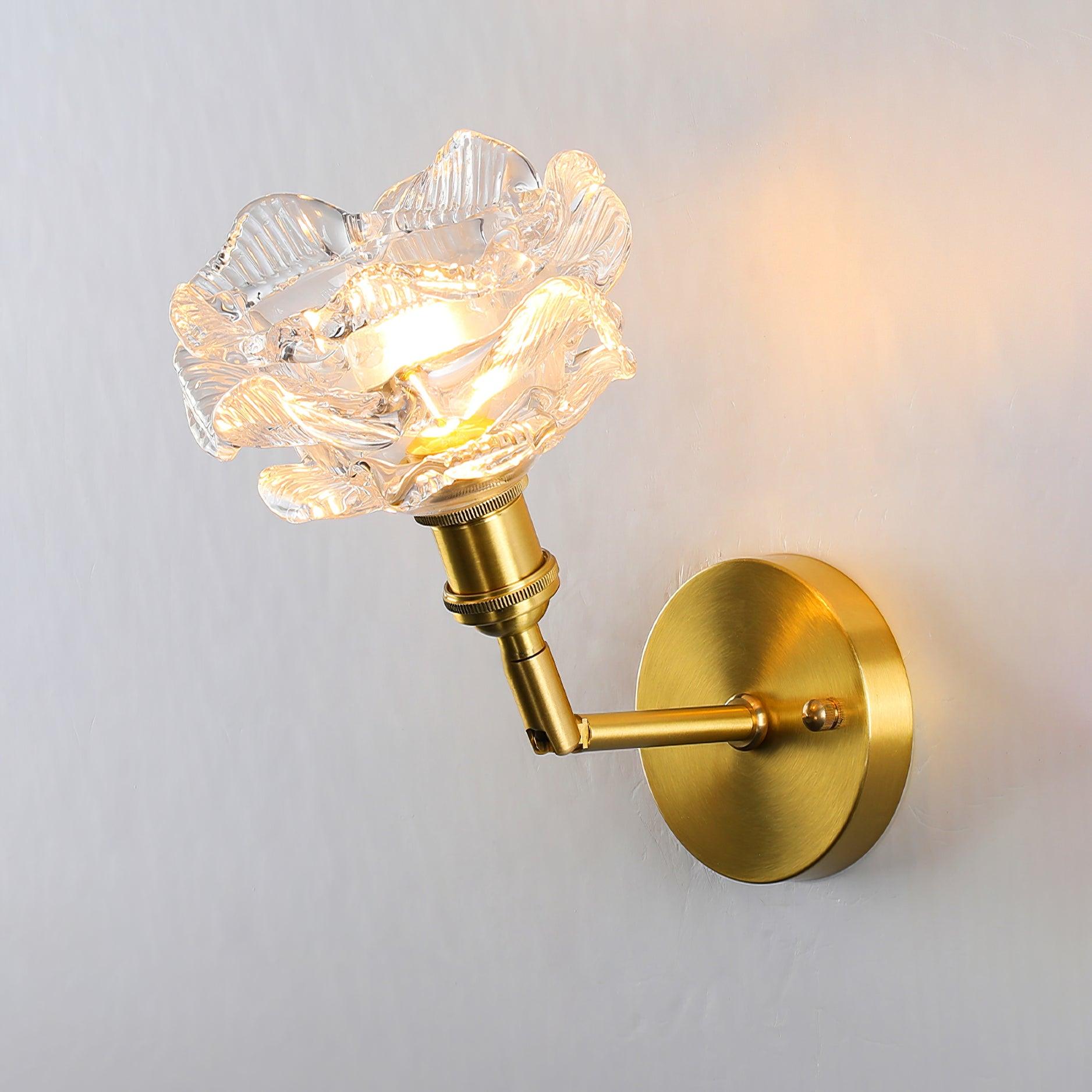 Upward-facing glass shade and brass elbow joint