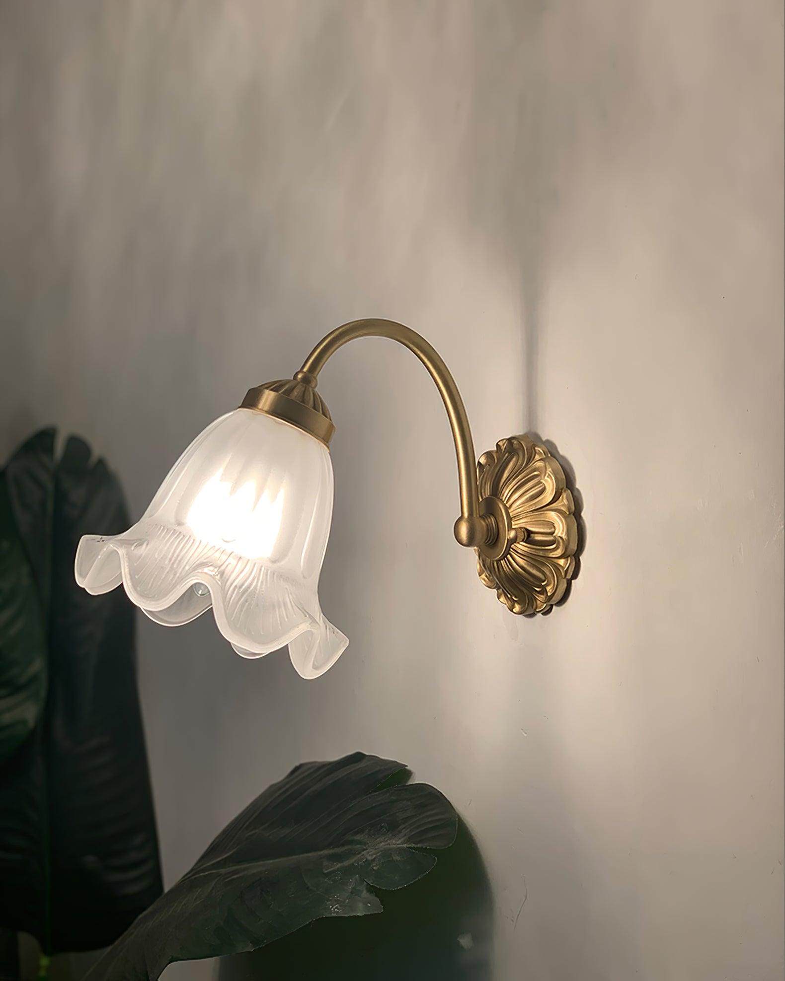Brass Floral Glass Sconce - Cueteks