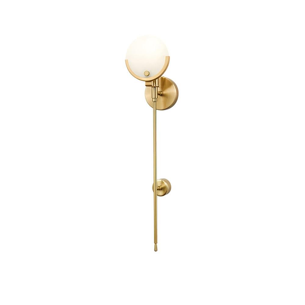 Long-stem Ava wall light isolated on white with an upper round wall plate and smaller lower support