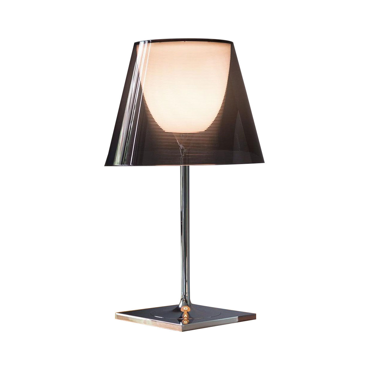 Dark Chrome Prism shade with illuminated pale inner diffuser