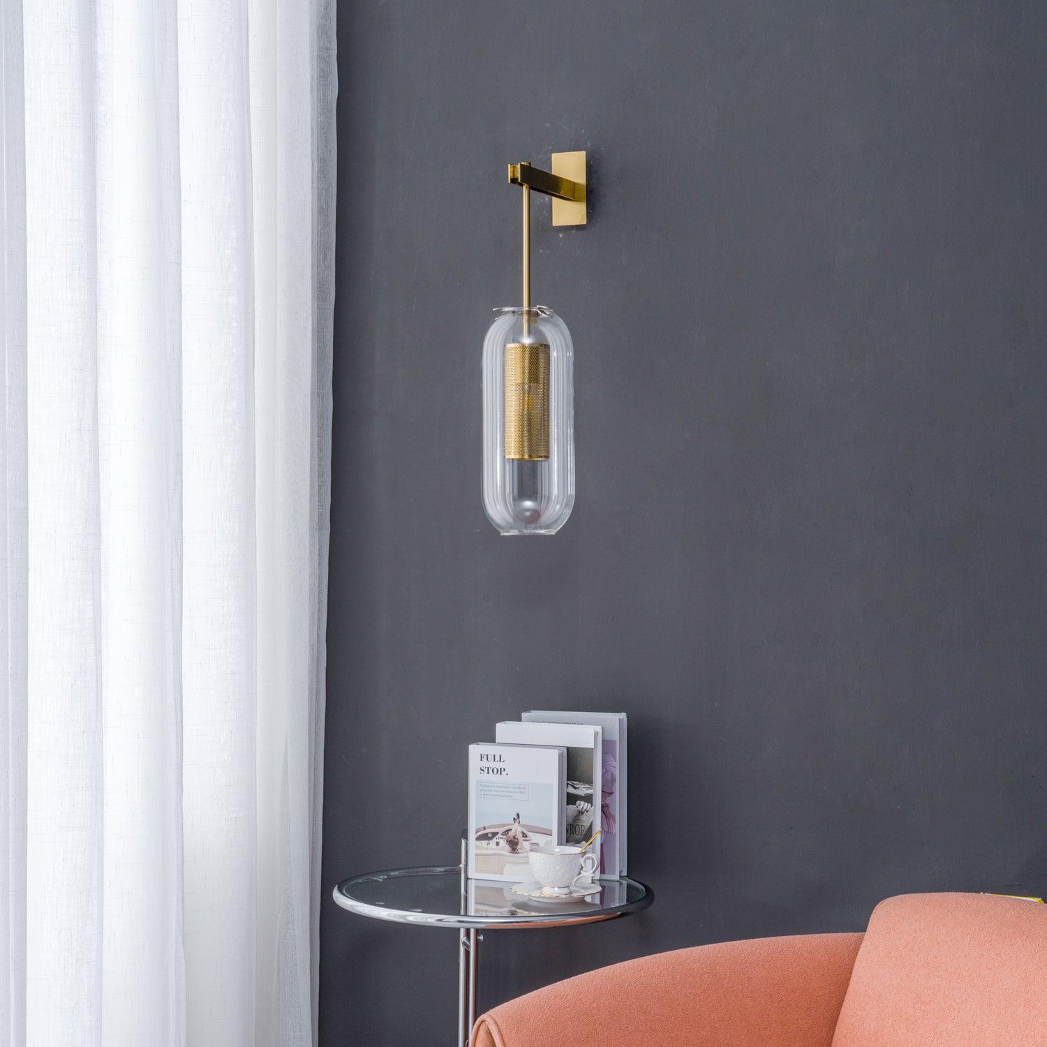 Vadim glass light on a dark wall near curtains