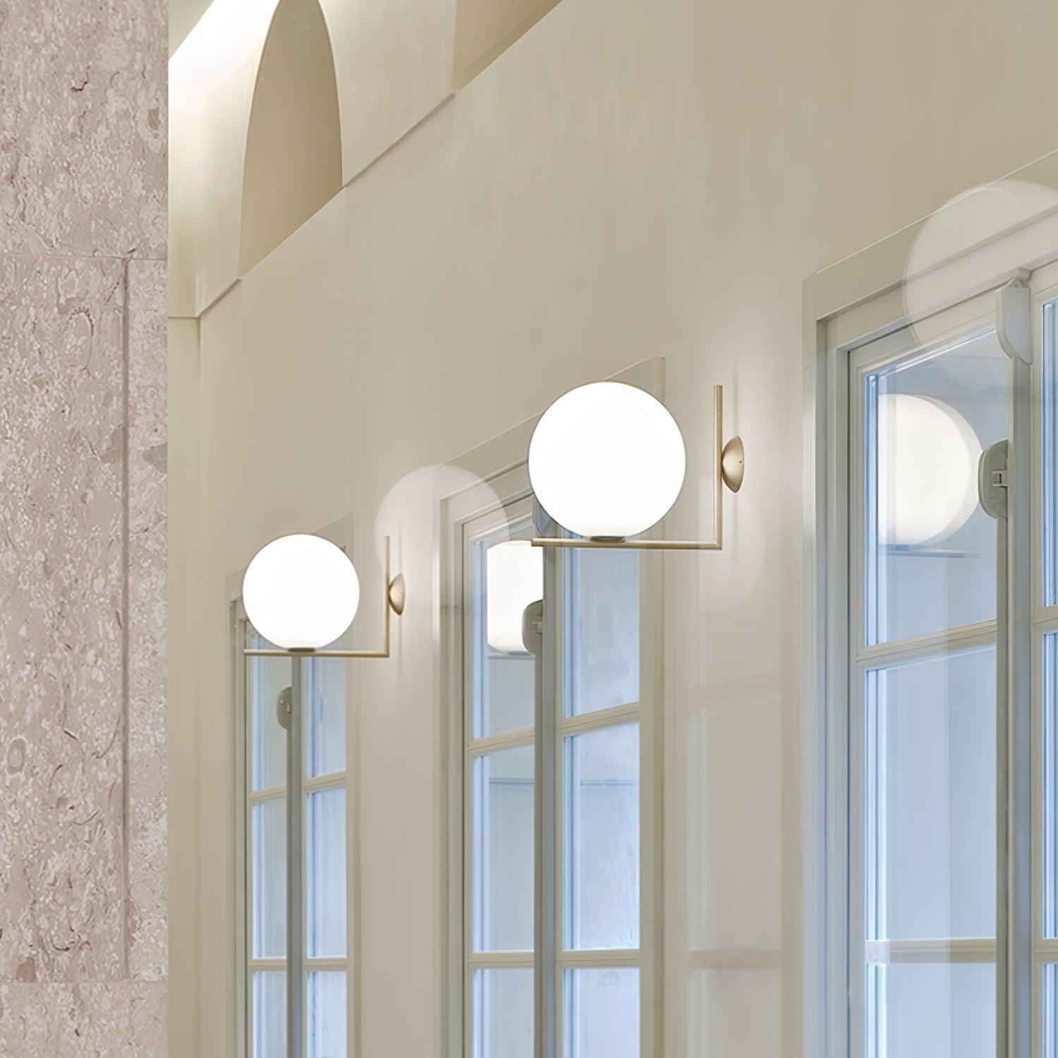 Opal glass globe wall light