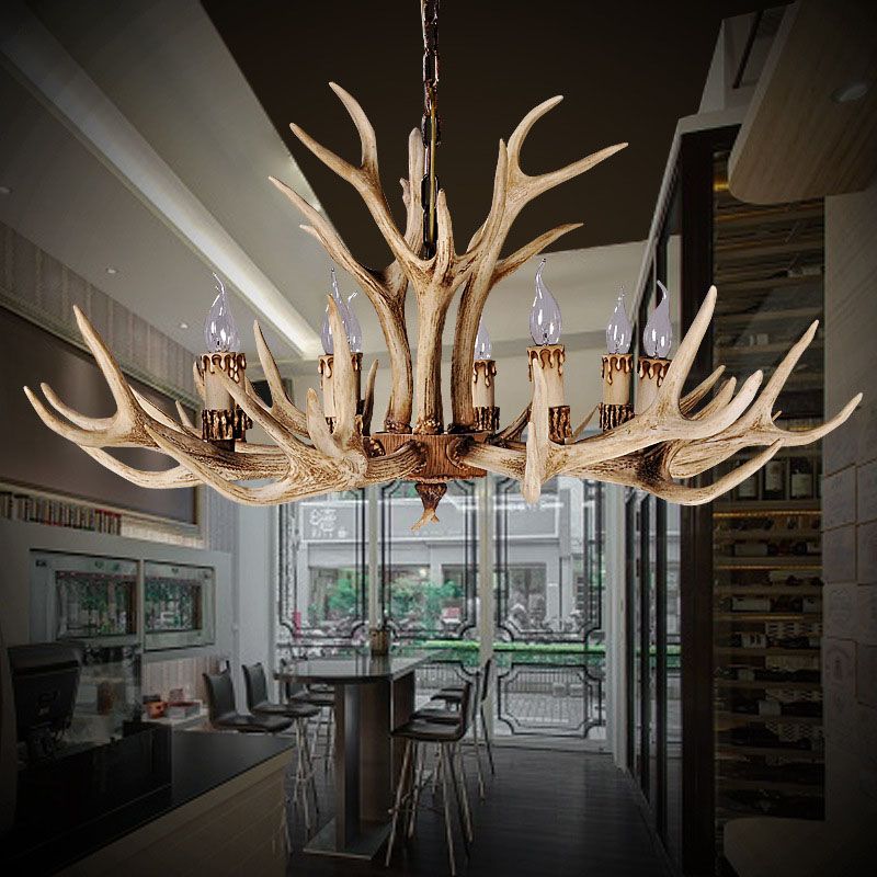 Austin Retro Deer Horn Resin Chandelier White Brown Coffee Living Room - Cueteks
