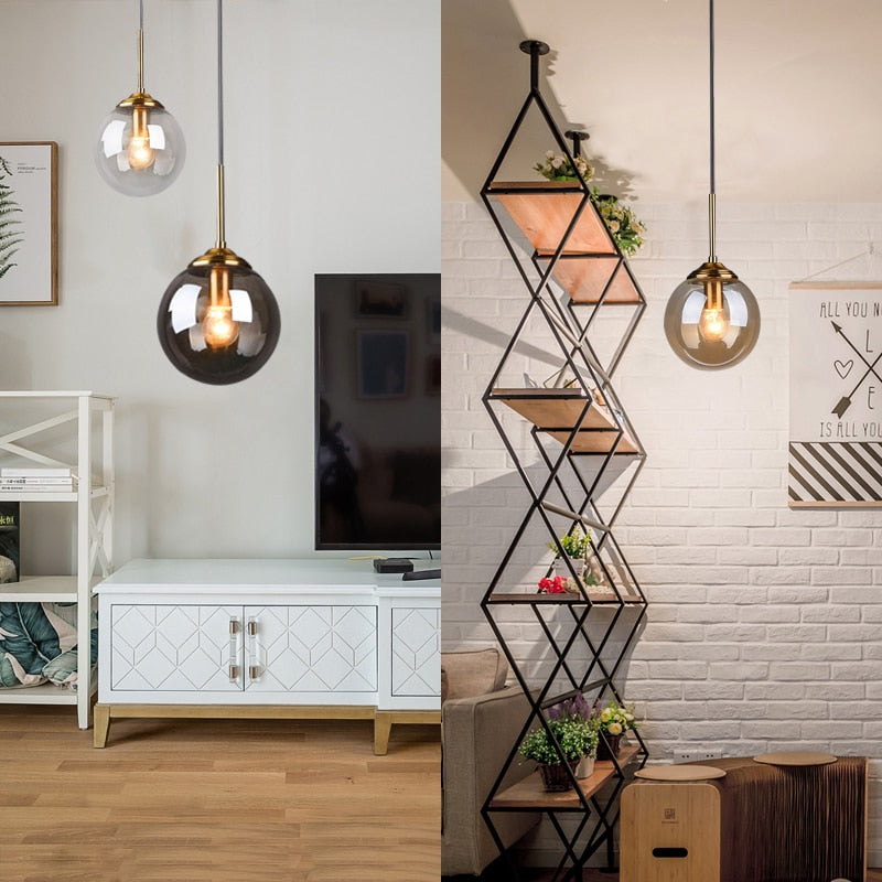 Valentina Modern LED Pendelleuchte Glaskugel, 3 Farben, Esstisch, Metall Glas - Cueteks
