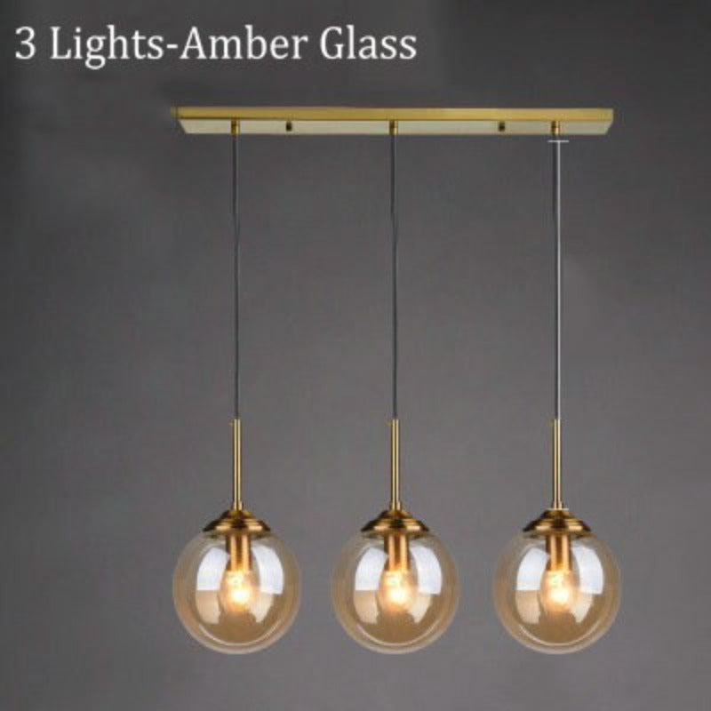 Valentina Modern LED Pendelleuchte Glaskugel, 3 Farben, Esstisch, Metall Glas - Cueteks