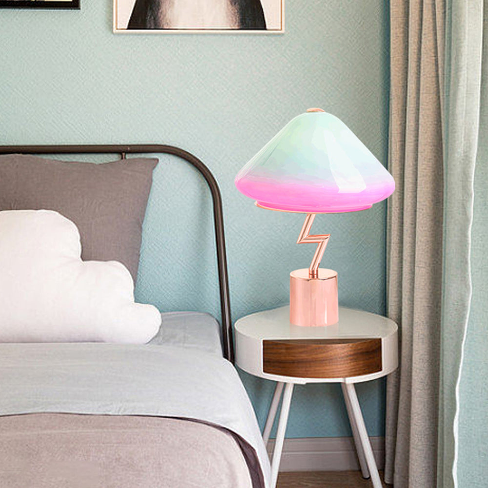 Morandi Modern Cute Mushroom Kinder Glas/Metall Tischlampe, Bunt - Cueteks