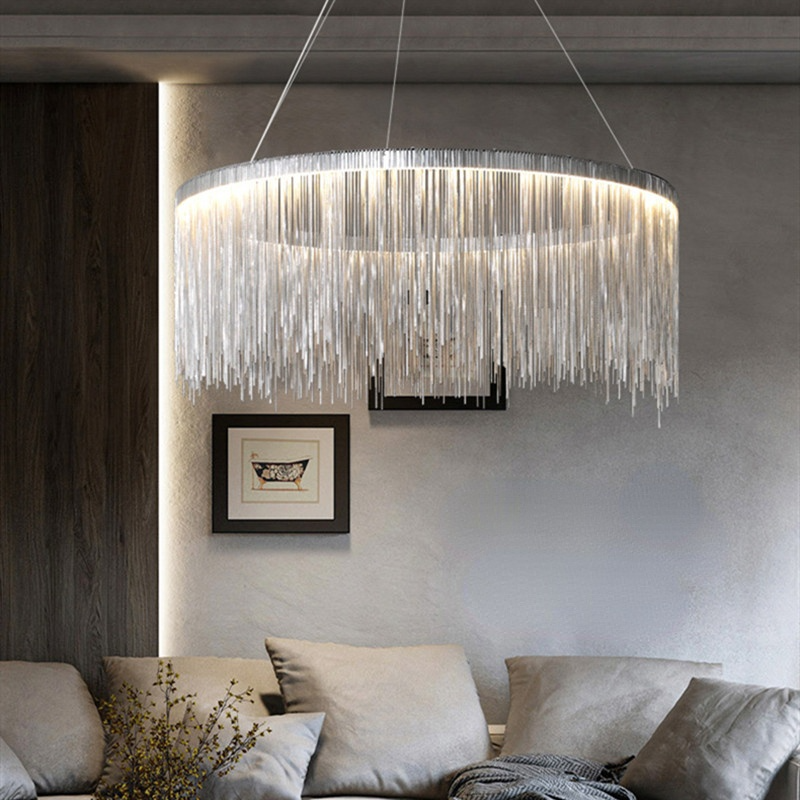 Colon Tassel Chain Art Deco Pendant Light Silver/Gold Living Room/Hall - Cueteks