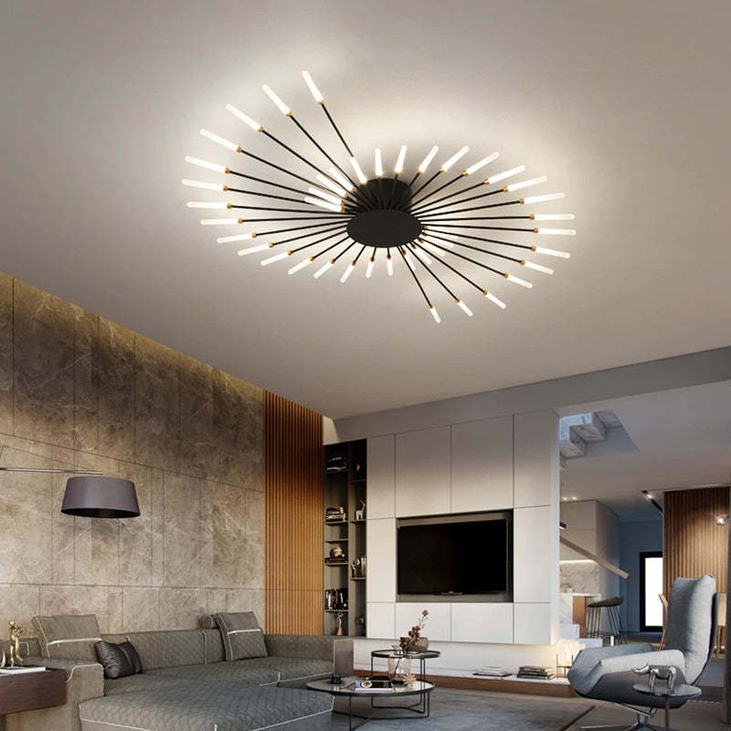 Lowry Industrial LED Deckenleuchte Schwarz/Gold Wohnzimmer Metall - Cueteks