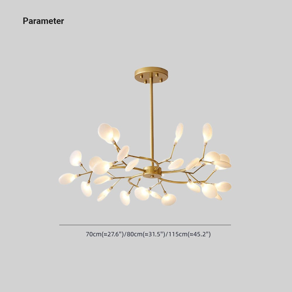Olivia branch chandelier size graphic showing 70, 80 and 115 cm spans