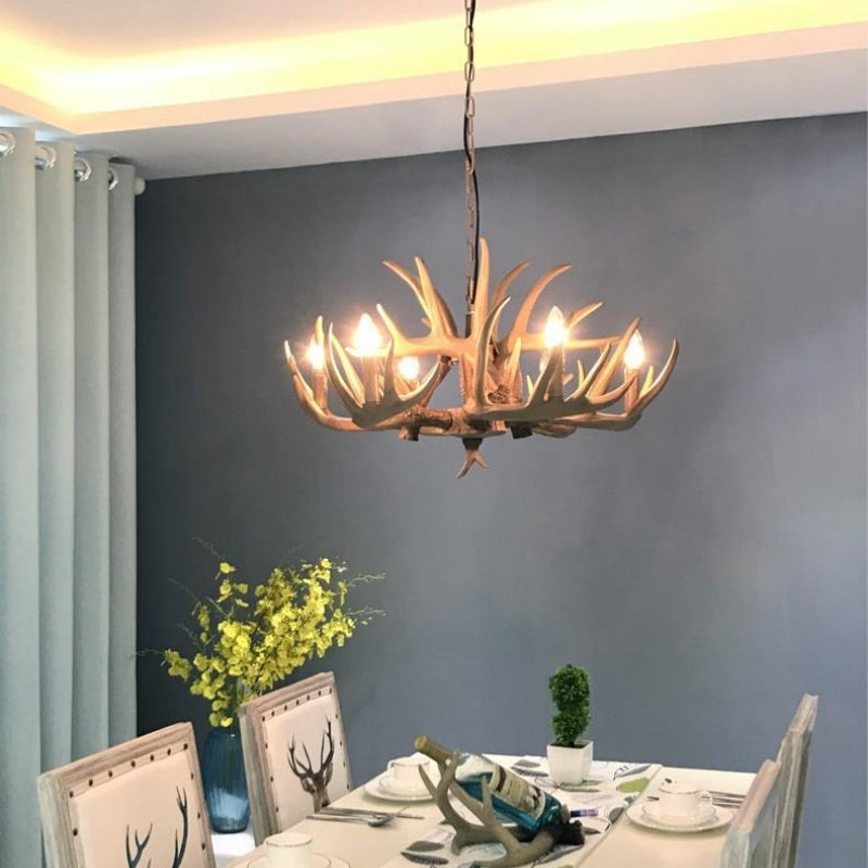 Austin Retro Deer Horn Resin Chandelier White Brown Coffee Living Room - Cueteks