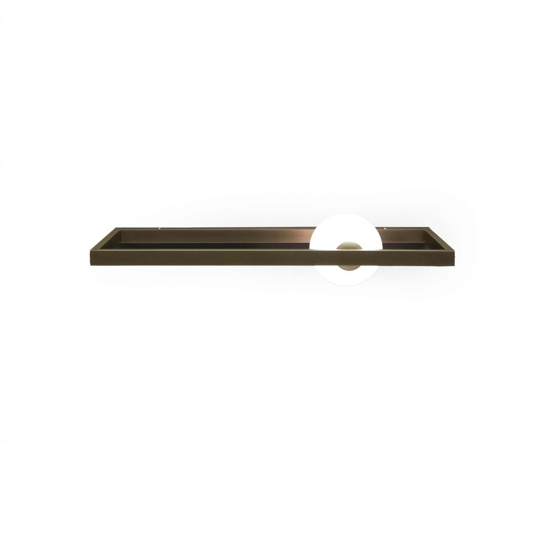 Angled view of lit globe and long metal rails