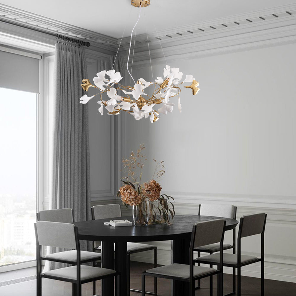 Olivia Gildglow Luxury Ceramic Chandelier Large Foyer Gingko Leaf Living Room - Cueteks