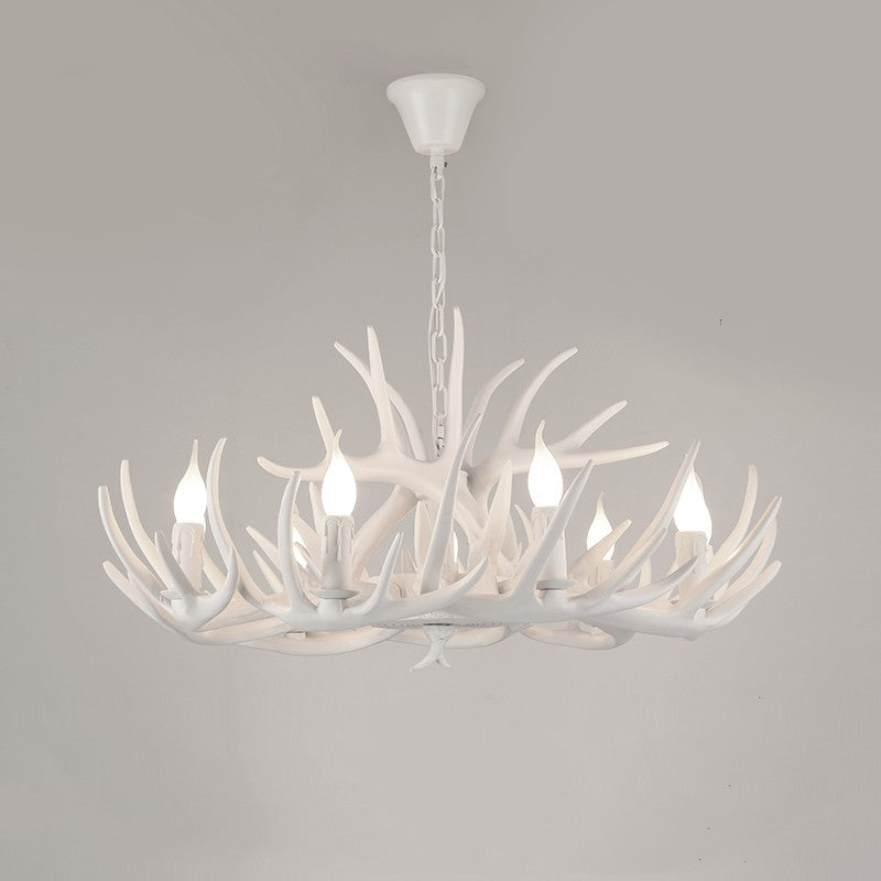 Austin Retro Deer Horn Resin Chandelier White Brown Coffee Living Room - Cueteks
