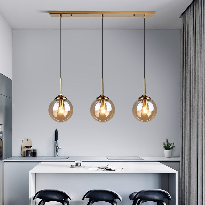 Valentina Modern LED Pendelleuchte Glaskugel, 3 Farben, Esstisch, Metall Glas - Cueteks