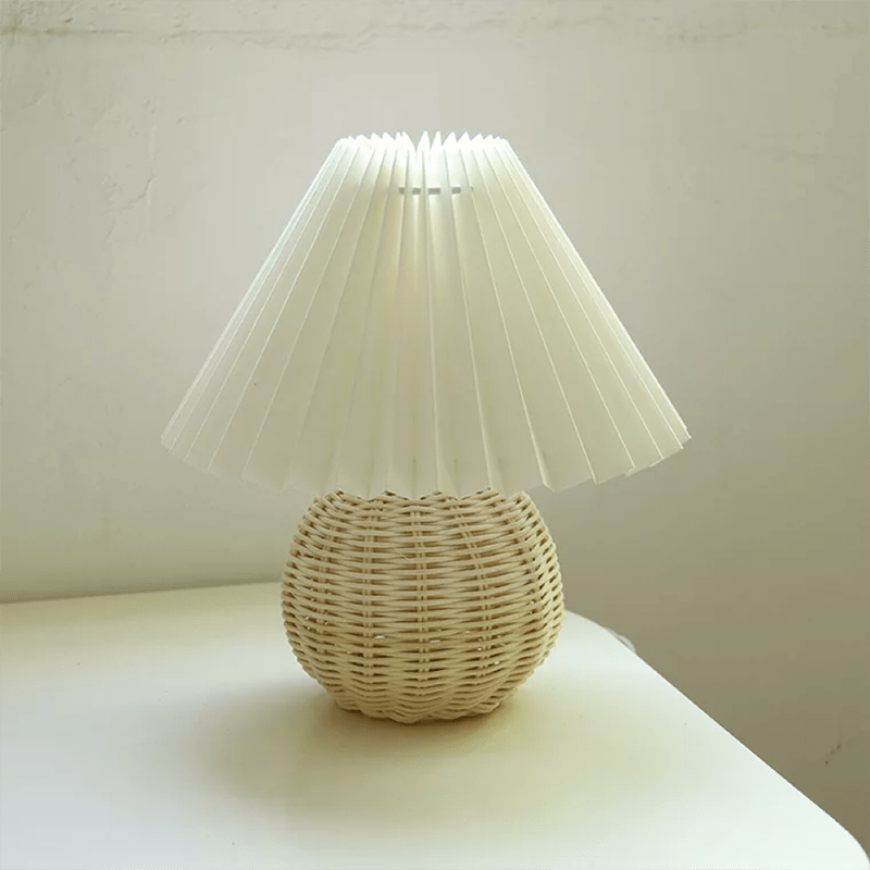 Ozawa Vintage Nachttischlampe, Creme/Beige/Weiß, Rattan/Holz/Keramik - Cueteks