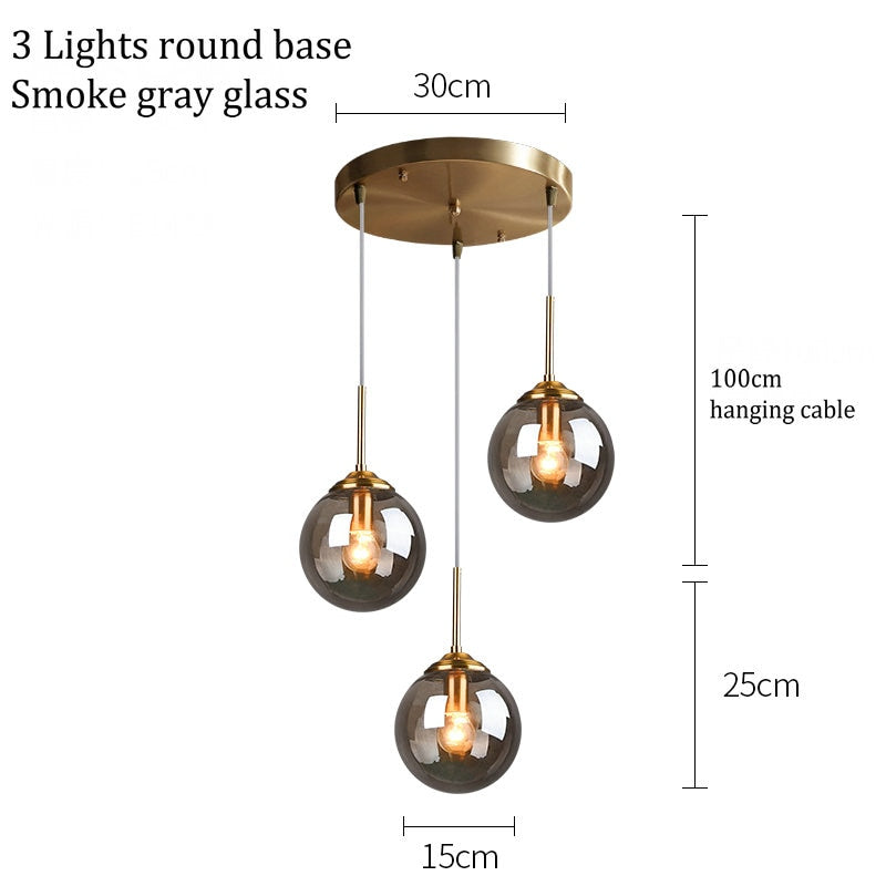 Valentina Modern LED Pendelleuchte Glaskugel, 3 Farben, Esstisch, Metall Glas - Cueteks