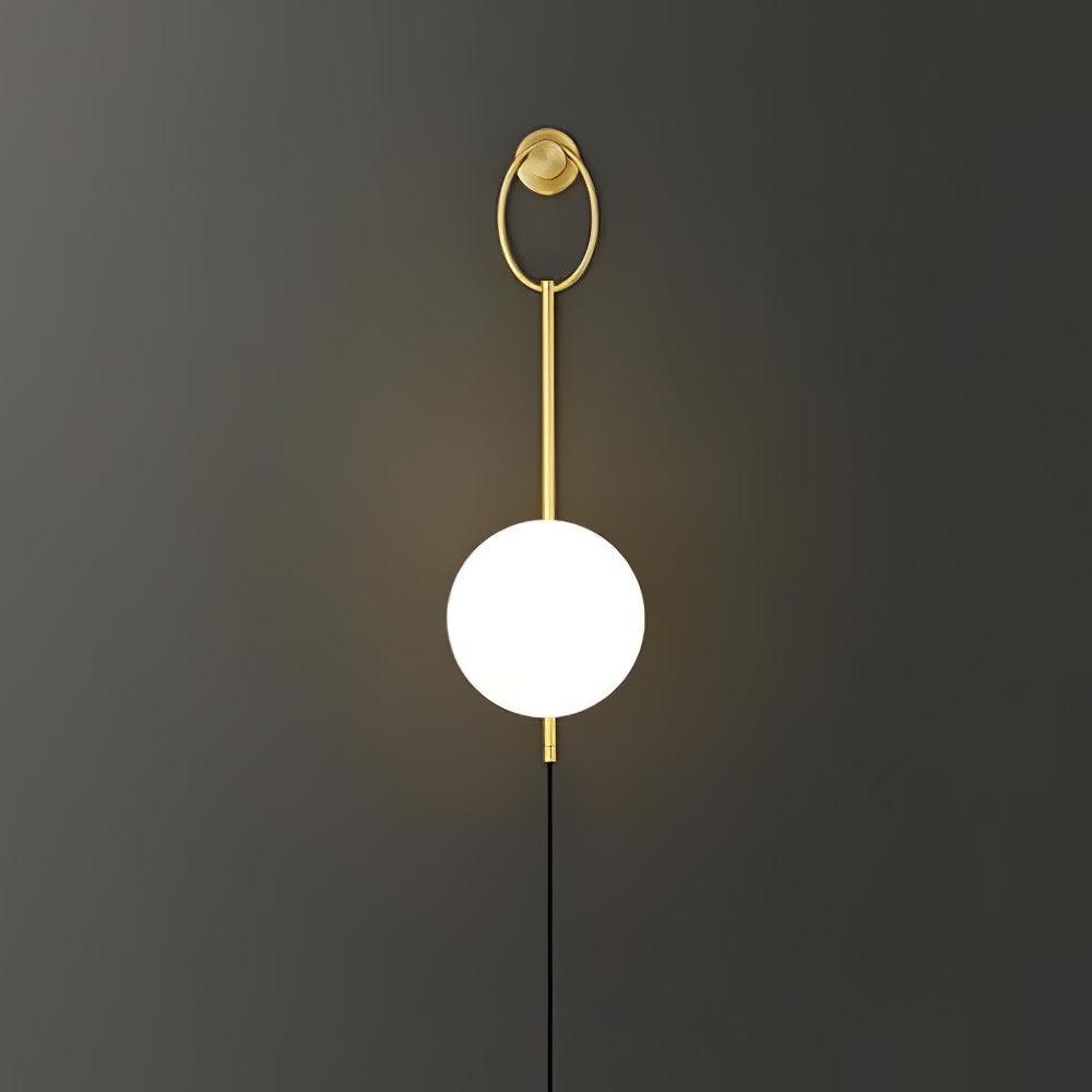 Slim gold-toned wall stem with one White globe