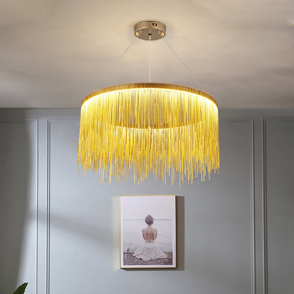 Colon Tassel Chain Art Deco Pendant Light Silver/Gold Living Room/Hall - Cueteks