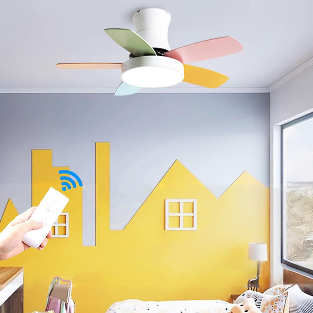 Morandi 5-Blade Colorful DC Ceiling Fan with Light, Low Profile, 42'' - Cueteks