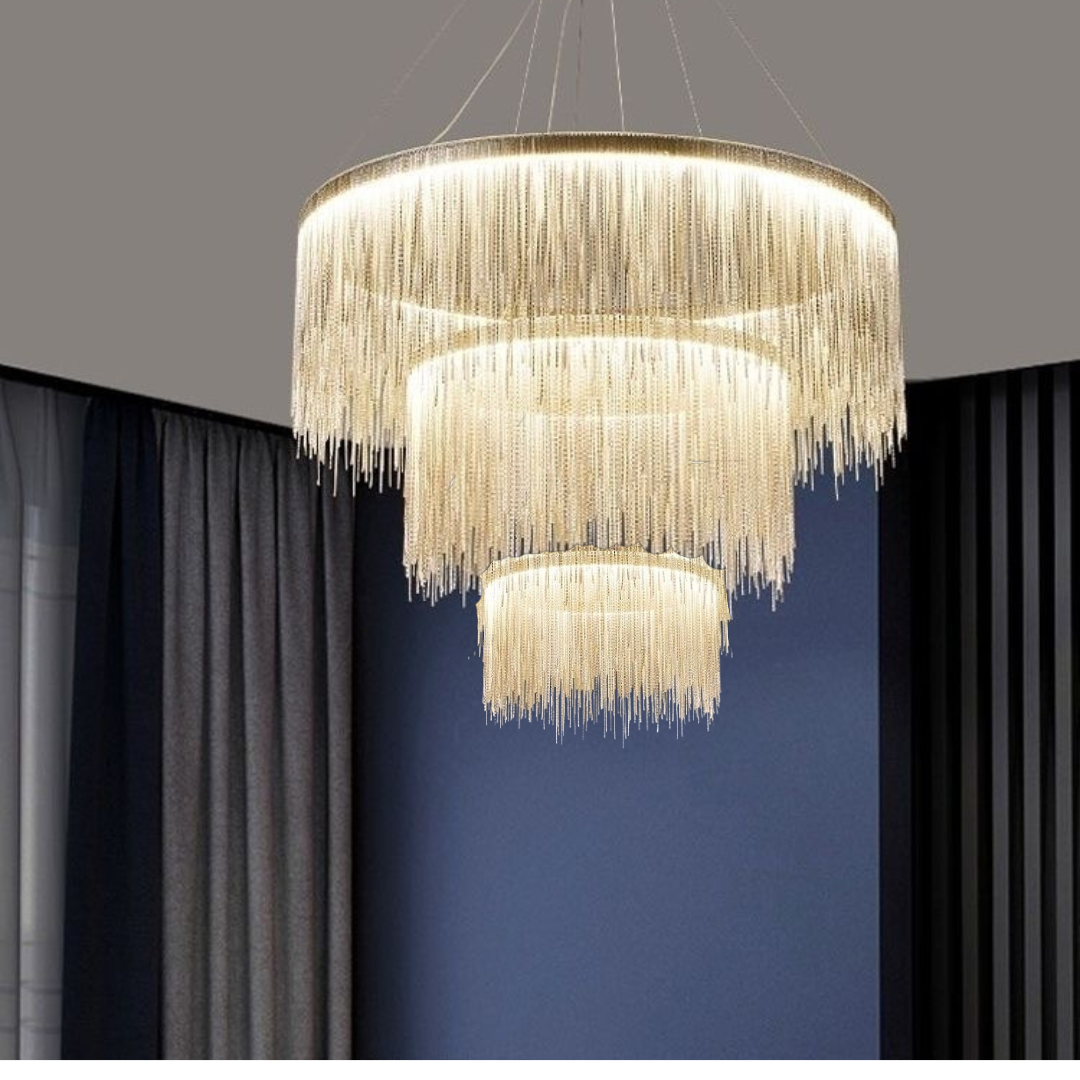 Colon Tassel Chain Art Deco Pendant Light Silver/Gold Living Room/Hall - Cueteks