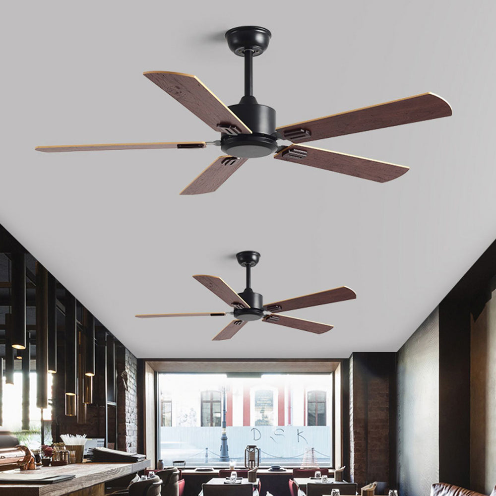 Haydn 5-Blade Modern Black & Coffee DC Ceiling Fan, Metal & Wood, 51'' - Cueteks