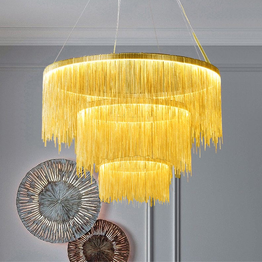 Colon Tassel Chain Art Deco Pendant Light Silver/Gold Living Room/Hall - Cueteks