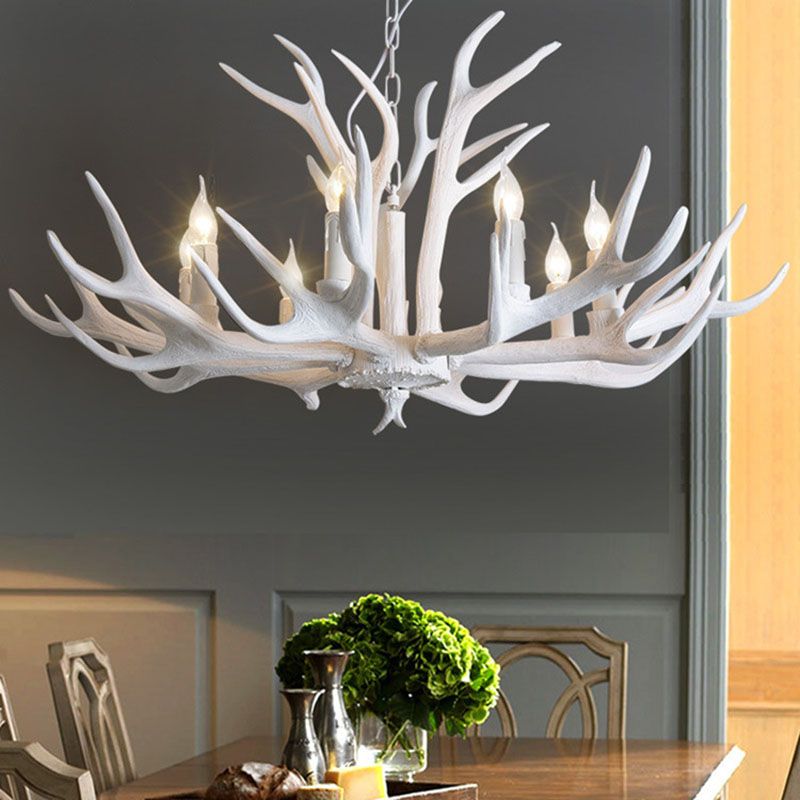 Austin Retro Deer Horn Resin Chandelier White Brown Coffee Living Room - Cueteks