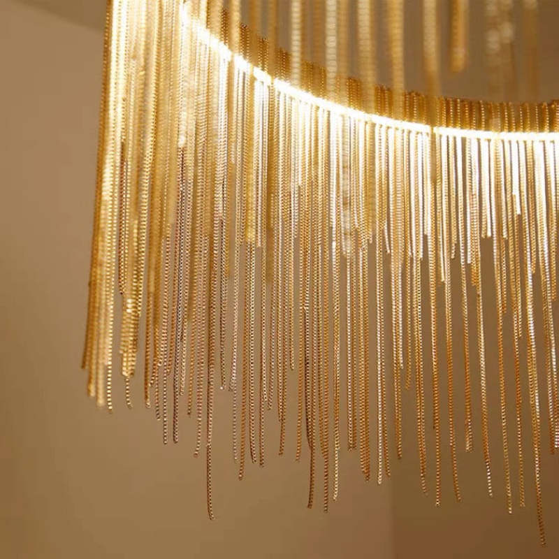 Colon Tassel Chain Art Deco Pendant Light Silver/Gold Living Room/Hall - Cueteks