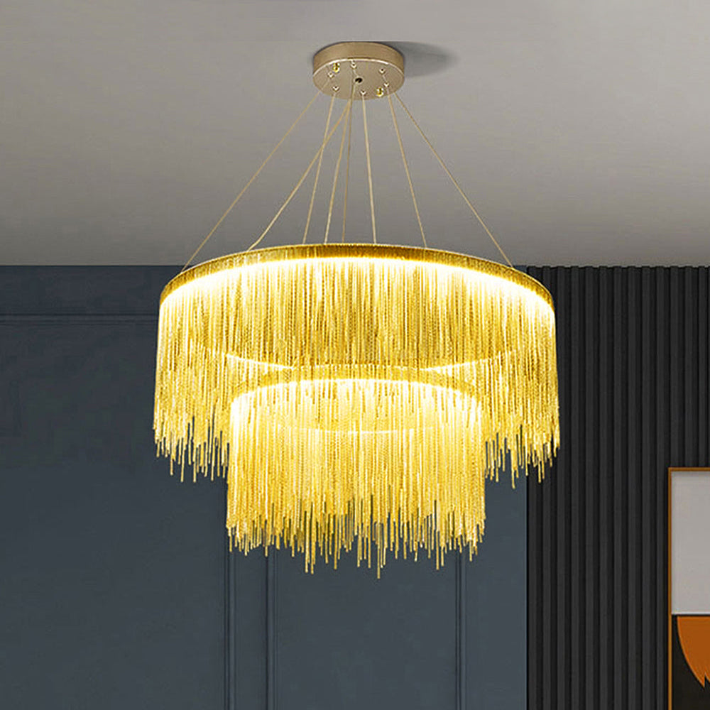 Colon Tassel Chain Art Deco Pendant Light Silver/Gold Living Room/Hall - Cueteks