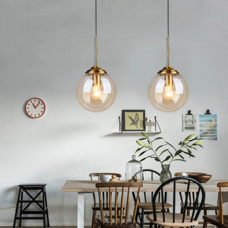 Valentina Modern LED Pendelleuchte Glaskugel, 3 Farben, Esstisch, Metall Glas - Cueteks
