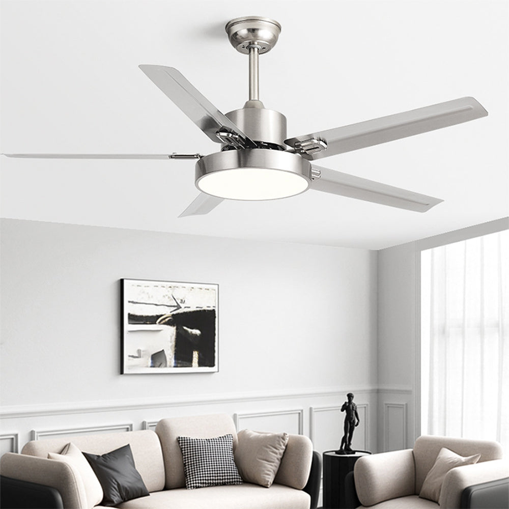 Haydn 5-Blade Industrial Silver DC Ceiling Fan Light, 52'' - Cueteks