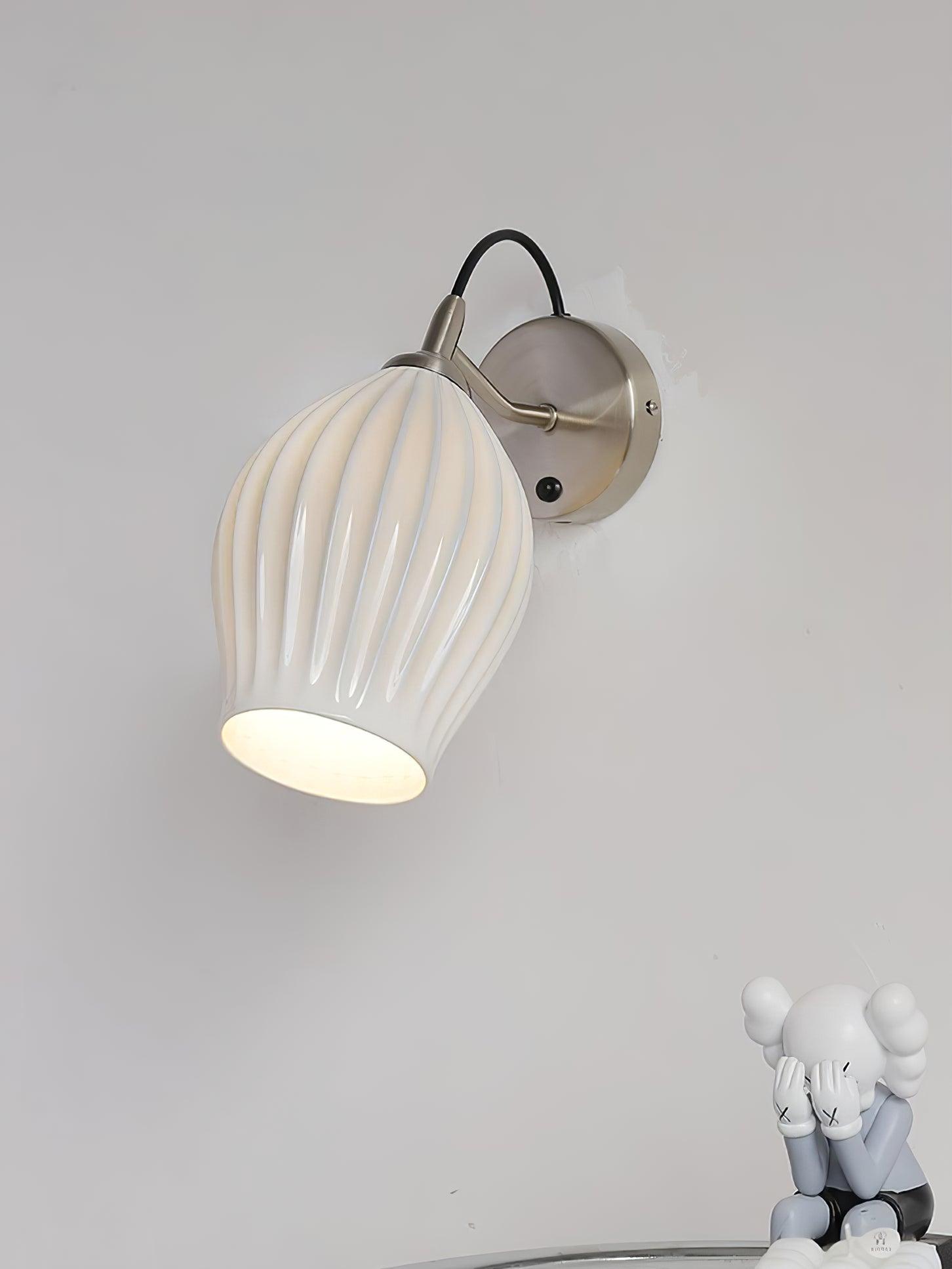 Sand-nickel fitting with lit white ceramic shade