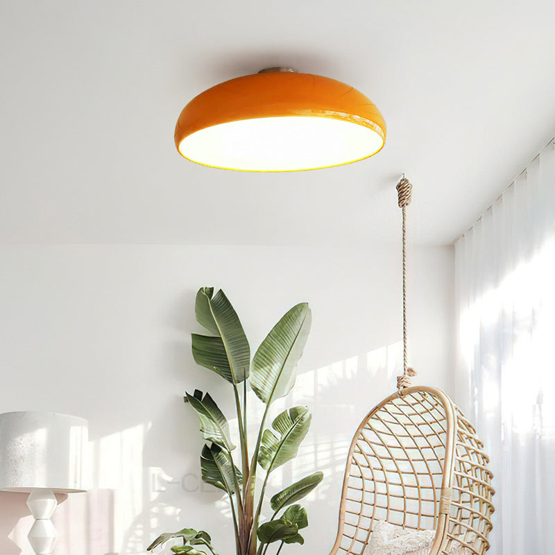 Orange Morandi ceiling light near indoor plants and a hanging chair