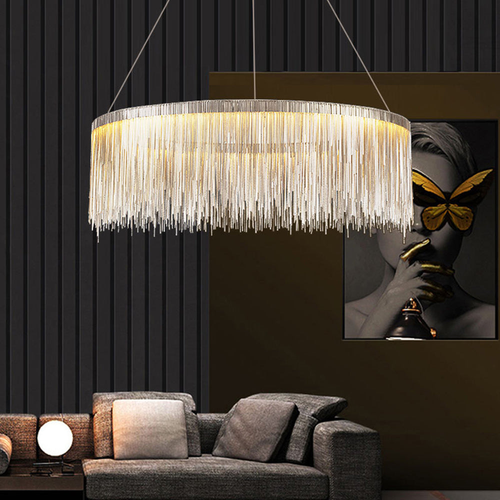 Colon Tassel Chain Art Deco Pendant Light Silver/Gold Living Room/Hall - Cueteks