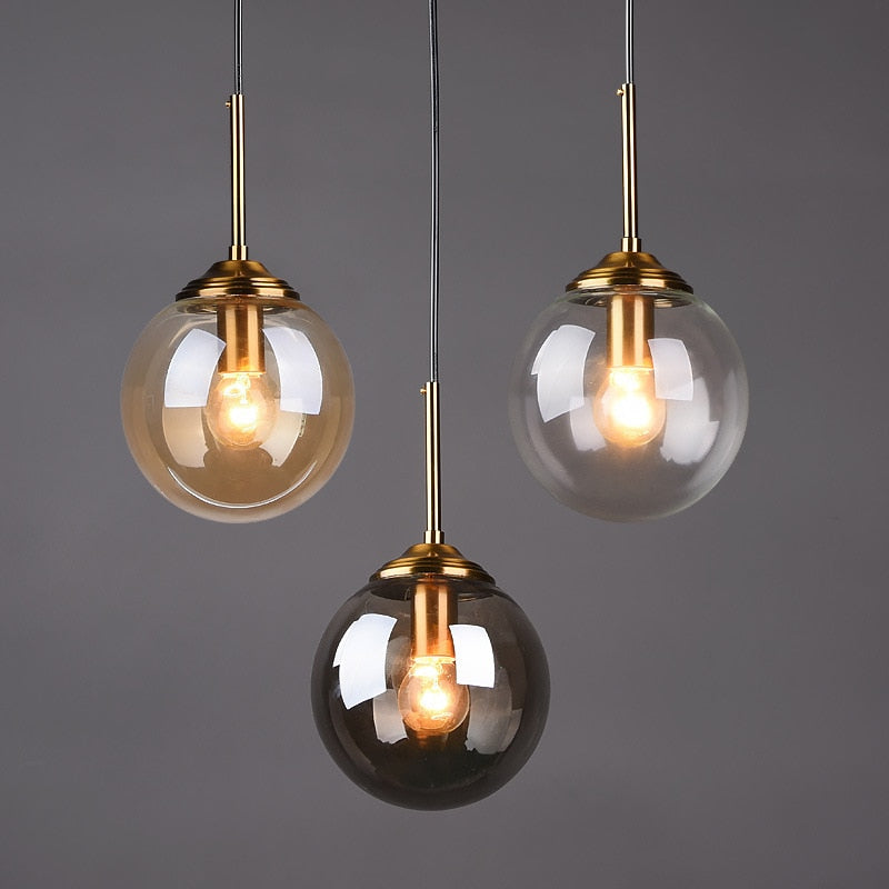 Valentina Modern LED Pendelleuchte Glaskugel, 3 Farben, Esstisch, Metall Glas - Cueteks