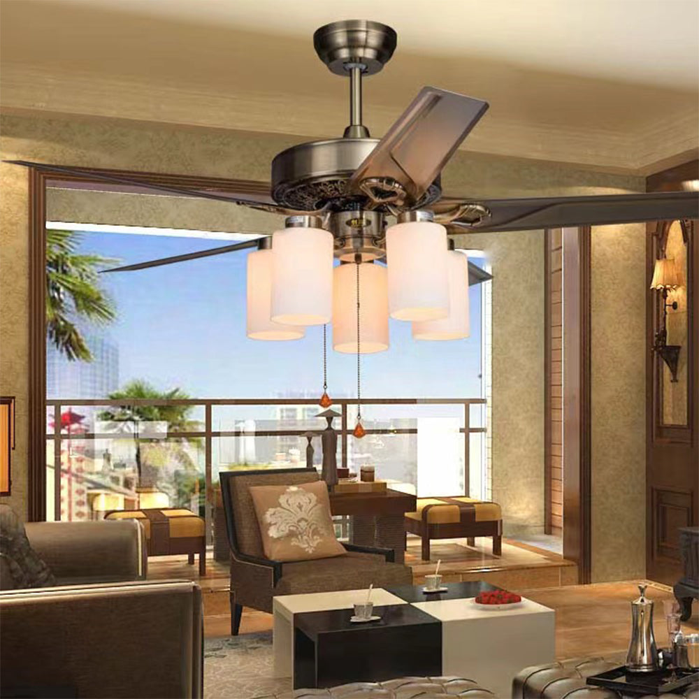 Alessio 5-Blade Rustic DC Ceiling Fan with Light, Brass, 48'' - Cueteks