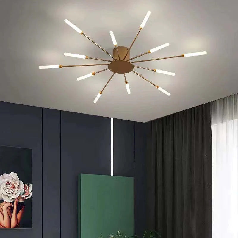 Lowry Industrial LED Deckenleuchte Schwarz/Gold Wohnzimmer Metall - Cueteks