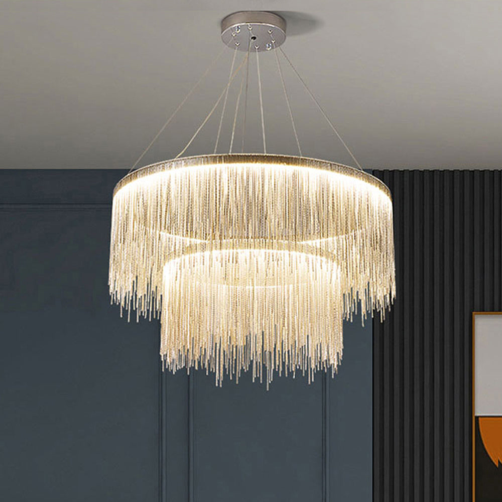 Colon Tassel Chain Art Deco Pendant Light Silver/Gold Living Room/Hall - Cueteks
