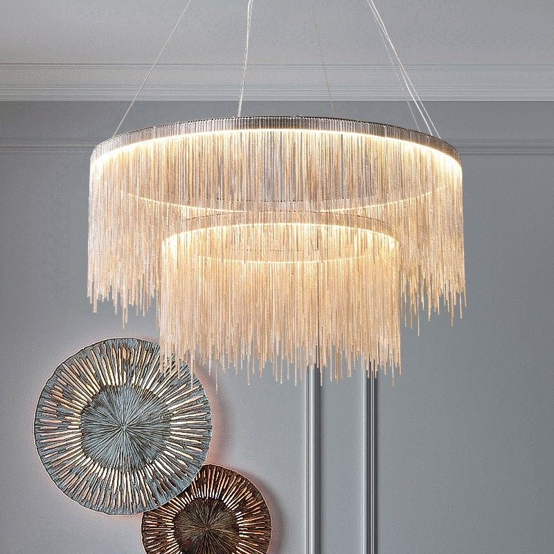 Colon Tassel Chain Art Deco Pendant Light Silver/Gold Living Room/Hall - Cueteks