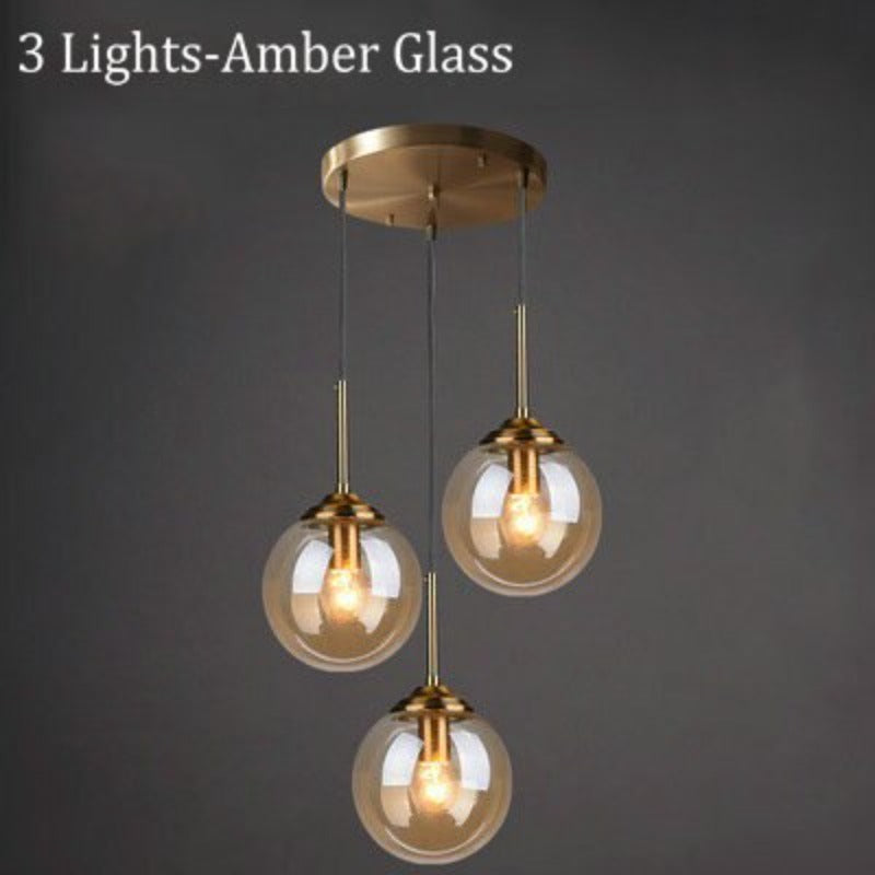 Valentina Modern LED Pendelleuchte Glaskugel, 3 Farben, Esstisch, Metall Glas - Cueteks