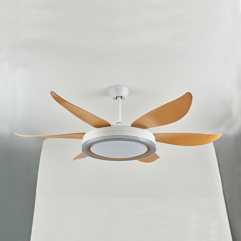Haydn 6-Blade DC Ceiling Fan with Light, White & Wood - Cueteks