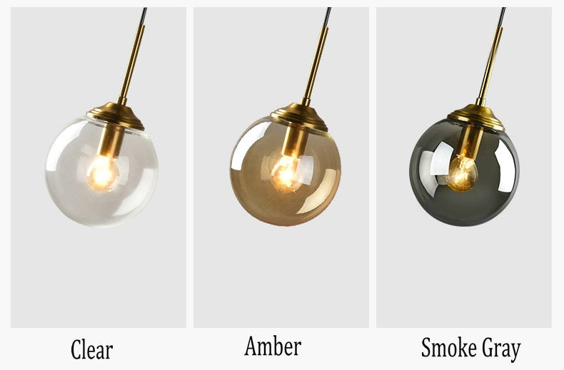 Valentina Modern LED Pendelleuchte Glaskugel, 3 Farben, Esstisch, Metall Glas - Cueteks