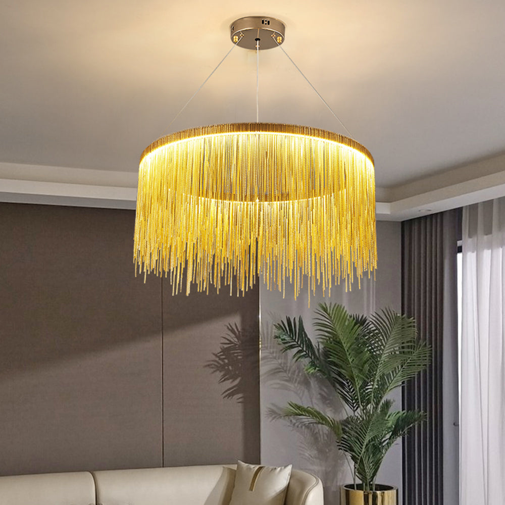 Colon Tassel Chain Art Deco Pendant Light Silver/Gold Living Room/Hall - Cueteks